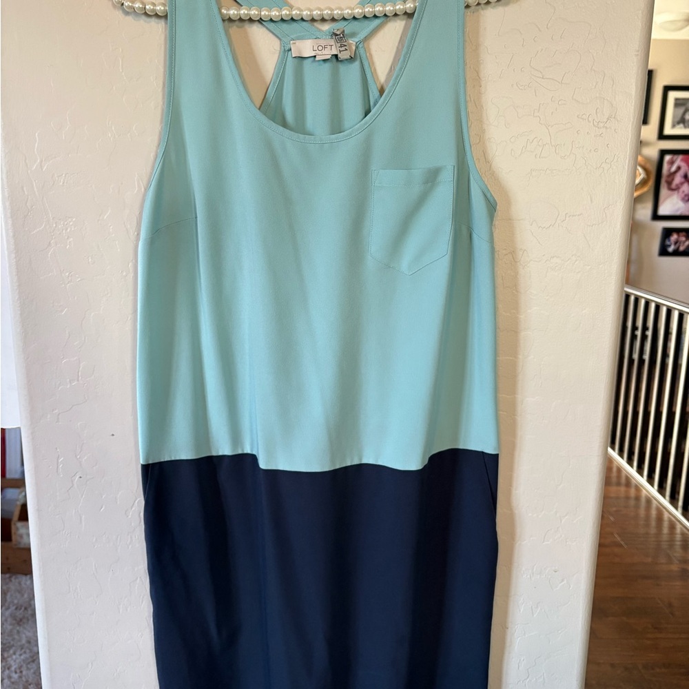 LOFT Aqua V-Neck Sleeveless Shift Dress